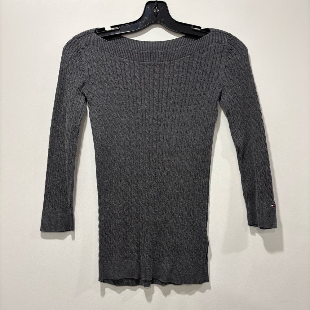 Tommy Hilfiger Women 3/4 Sleeve Boat-Neck Pullover Cable Knit Sweater